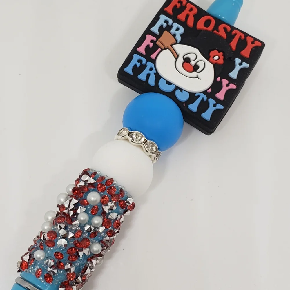 Handmade Rhinestone Retro Frosty The Snowman Beaded Silicone Focal Bead Pen